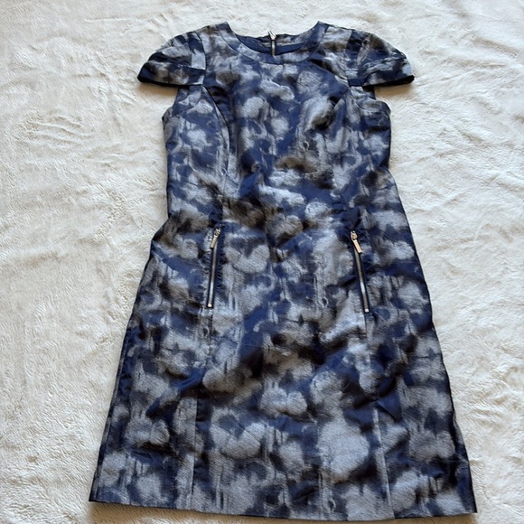 Michael Kors Blue Gray Abstract Print Fit & Flare Dress Size 4 - Picture 1 of 9